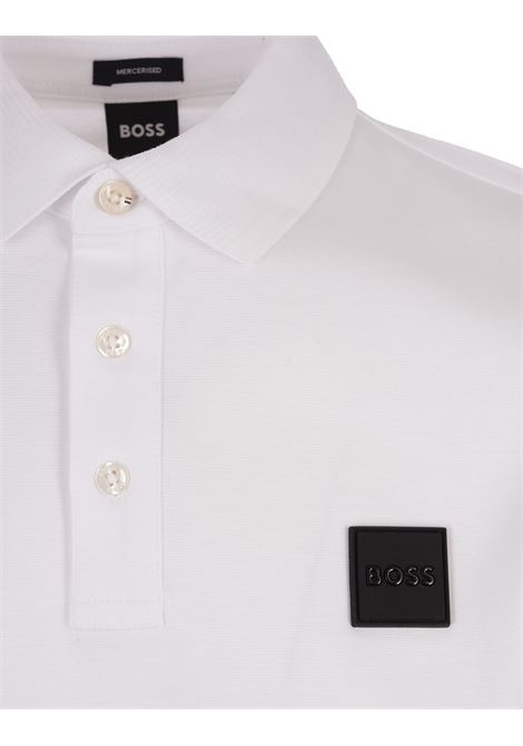 White Cotton Jersey Polo Shirt With Logo Plaque BOSS | 50486953100