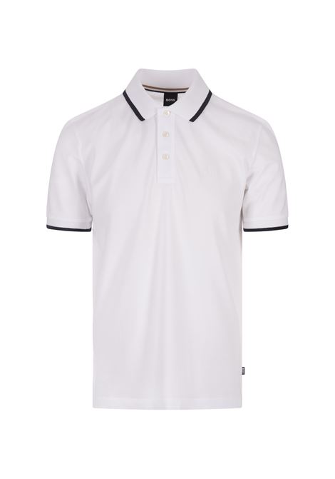 White Slim Fit Polo Shirt With Striped Collar BOSS | 50494697101