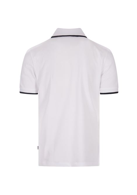 White Slim Fit Polo Shirt With Striped Collar BOSS | 50494697101
