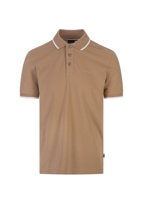 Beige Slim Fit Polo Shirt With Striped Collar BOSS | 50494697261