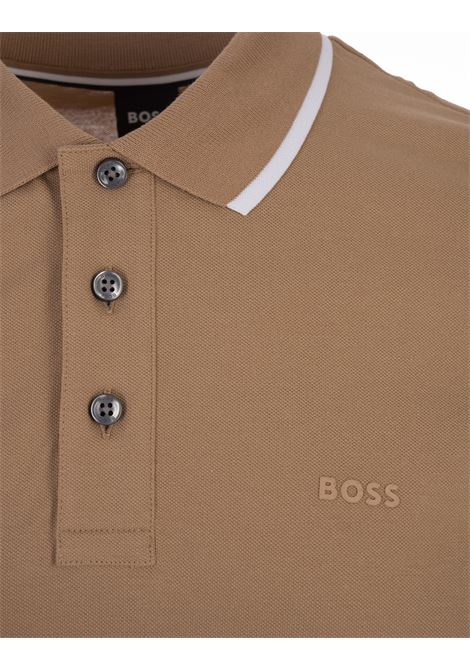 Beige Slim Fit Polo Shirt With Striped Collar BOSS | 50494697261