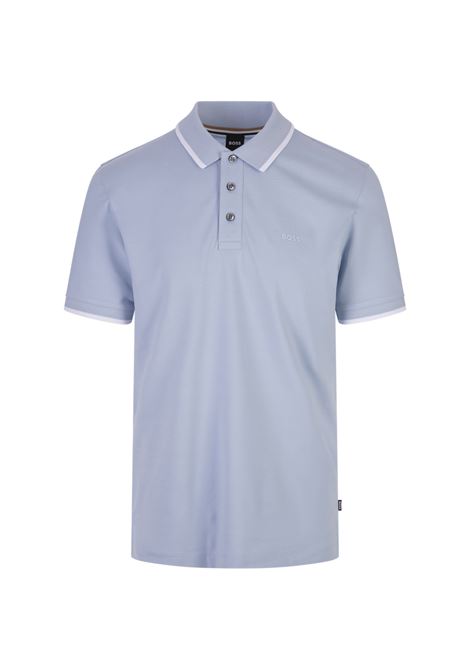 Dust Blue Slim Fit Polo Shirt With Striped Collar BOSS | 50494697450