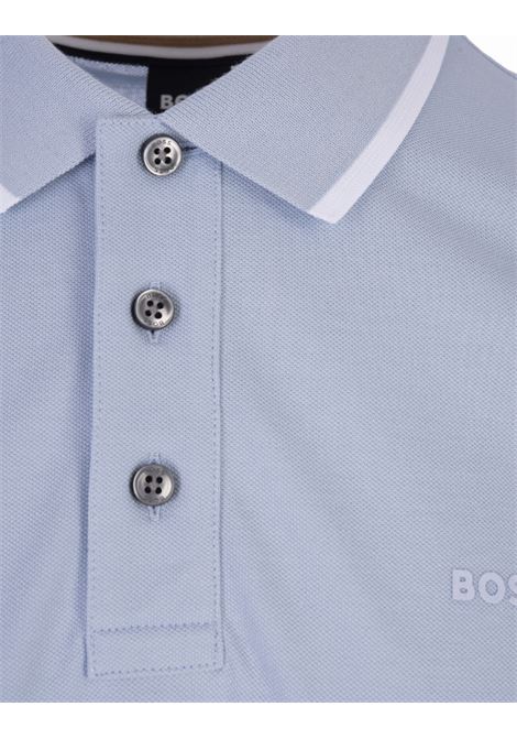 Polo Slim Fit Azzurro Polvere Con Colletto a Righe BOSS | 50494697450