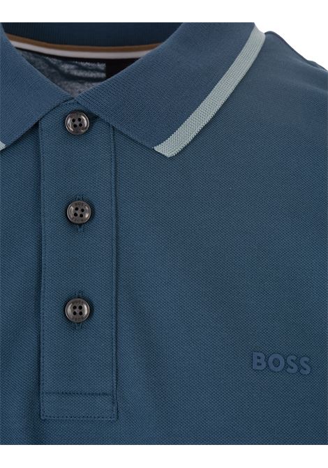 Avio Blue Slim Fit Polo Shirt With Striped Collar BOSS | 50494697467