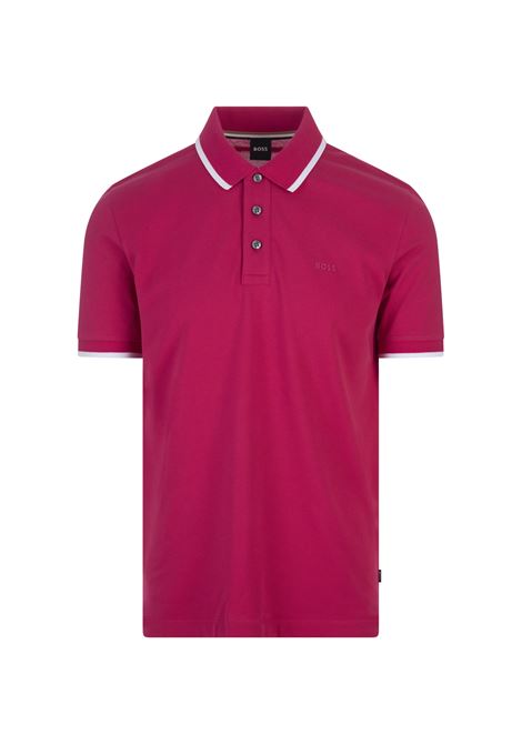 Fuchsia Slim Fit Polo Shirt With Striped Collar BOSS | 50494697658