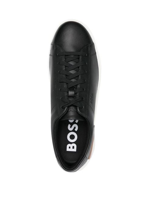 Sneakers In Pelle Nera Con Suola Preformata, Logo e Righe Tipiche Del Marchio BOSS | 50502885001