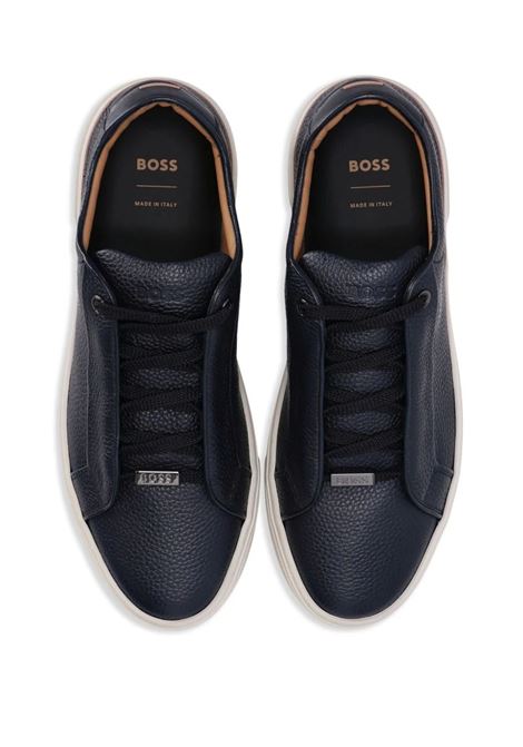 Blue Grained Leather Sneakers With Logo Tag On Laces BOSS | 50504331401