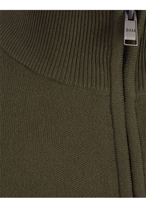 Military Green Knitted Cardigan with Zip BOSS | 50505998258