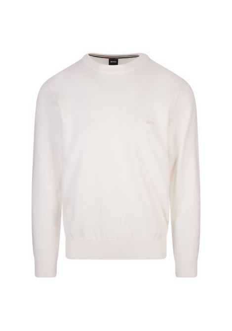 White Crew Neck Sweater With Embroidered Logo BOSS | 50506023100