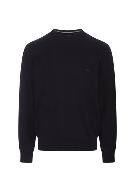 Dark Blue Crew Neck Sweater With Embroidered Logo BOSS | 50506023404