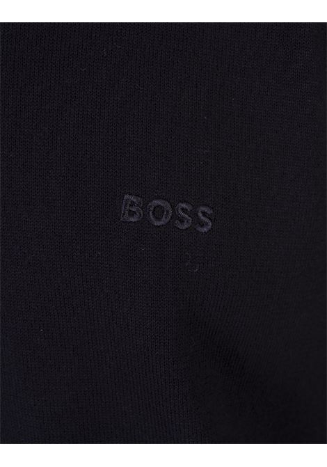 Dark Blue Crew Neck Sweater With Embroidered Logo BOSS | 50506023404