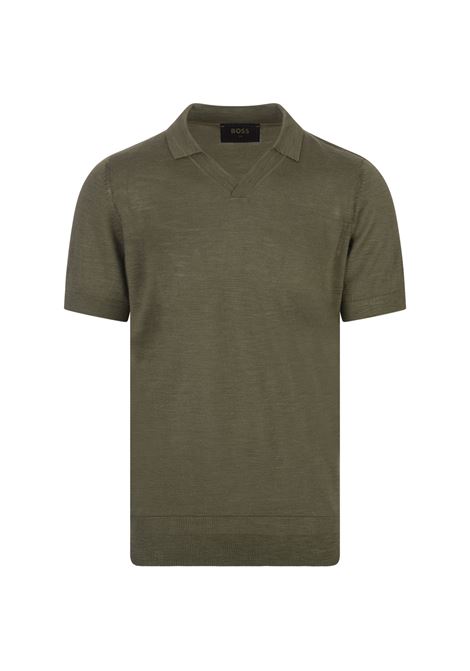 Olive Green Polo Style Sweater With Open Collar BOSS | 50511964344