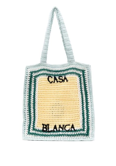 Crocheted Tennis Tote Bag in Green, Yellow and White CASABLANCA | APS24-BAG-08101