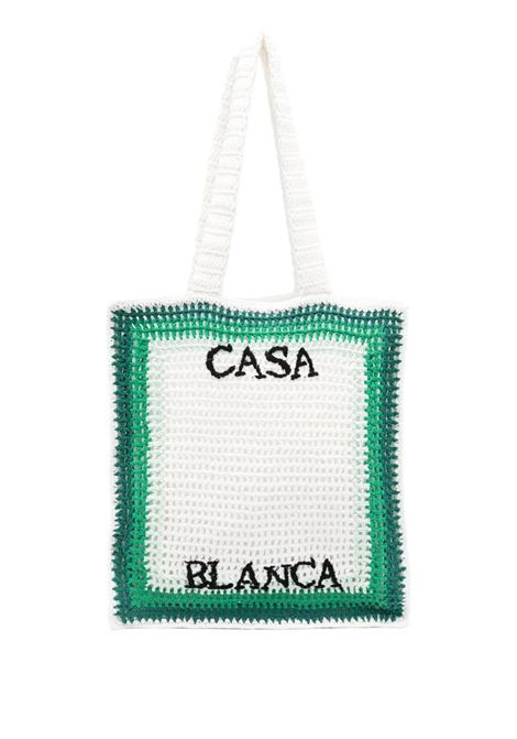 Crocheted Tennis Tote Bag in Green and White CASABLANCA | APS24-BAG-08201