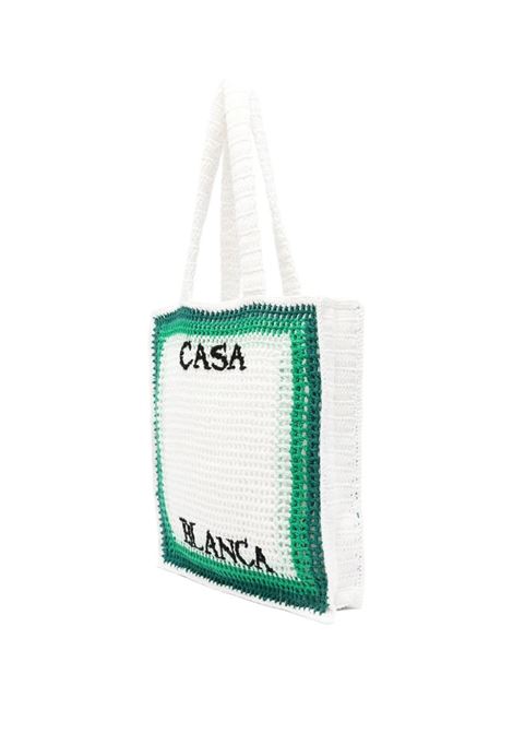 Crocheted Tennis Tote Bag in Green and White CASABLANCA | APS24-BAG-08201