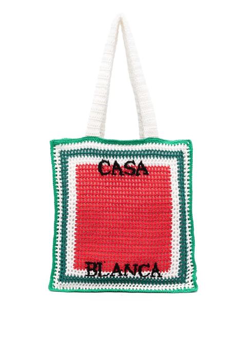 Crocheted Atlantis Tote Bag in Green, Red and White CASABLANCA | AS24-BAG-09501