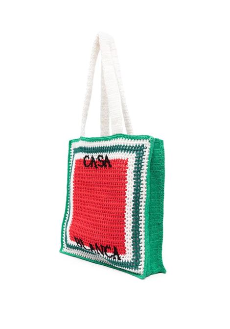 Crocheted Atlantis Tote Bag in Green, Red and White CASABLANCA | AS24-BAG-09501