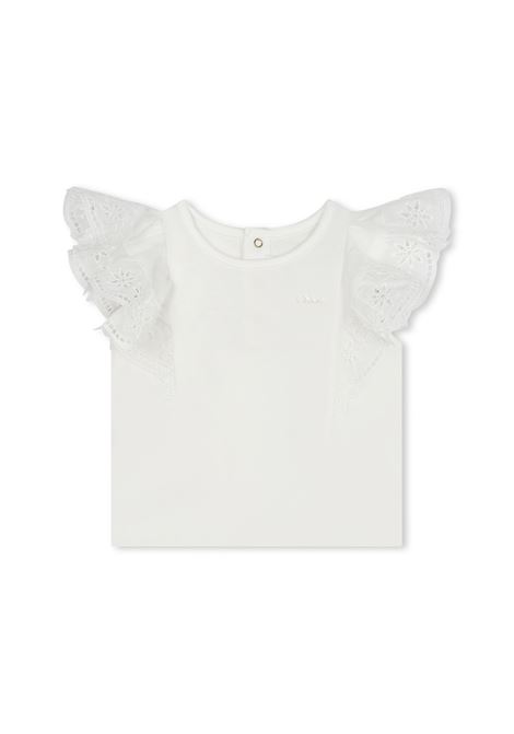 T-Shirt Bianca Con Volant Chloé Kids | C20042117