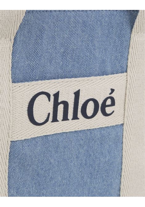 Borsa Fasciatoio In Denim Blue Con Logo Chloé Kids | C20046Z10