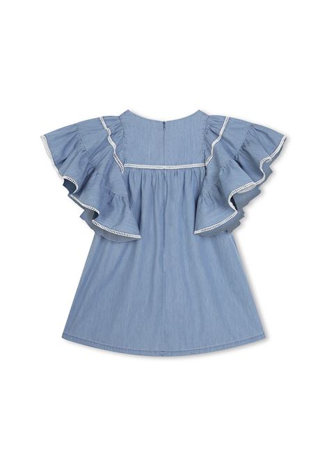 Medium Blue Dress With Ruffle and Ladder Stitch Detailing CHLOÉ KIDS | C20070Z10