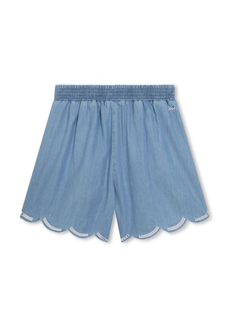 Medium Blue Shorts With Belt and Scalloped Hem CHLOÉ KIDS | C20079Z10