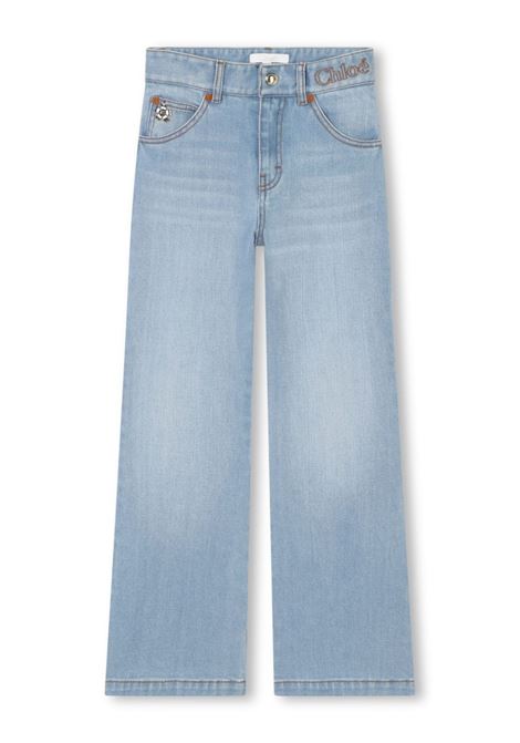 Jeans Dritti In Denim Slavato Blu Chiaro Chloé Kids | C20082Z04