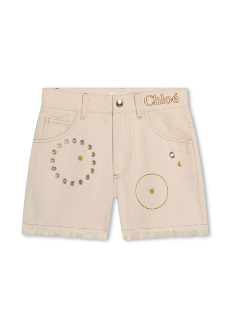 Beige Denim Shorts With Studs Chloé Kids | C20090Z32