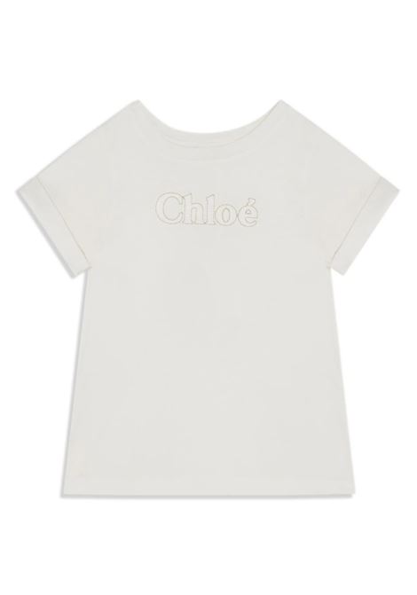 T-Shirt Bianca Con Logo Ricamato Chloé Kids | C20110117