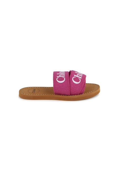 Sandalo Woody In Tela Fucsia Con Logo Chloé Kids | C2013649L