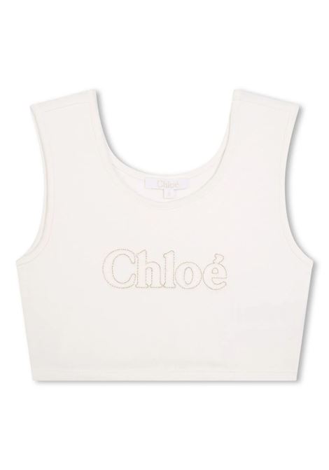 Top Crop Bianco Con Logo Ricamato Chloé Kids | C20180117