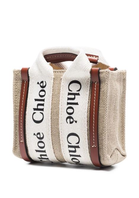 White and Brown Woody Nano Tote Bag CHLOÉ | C22AP235I2690U