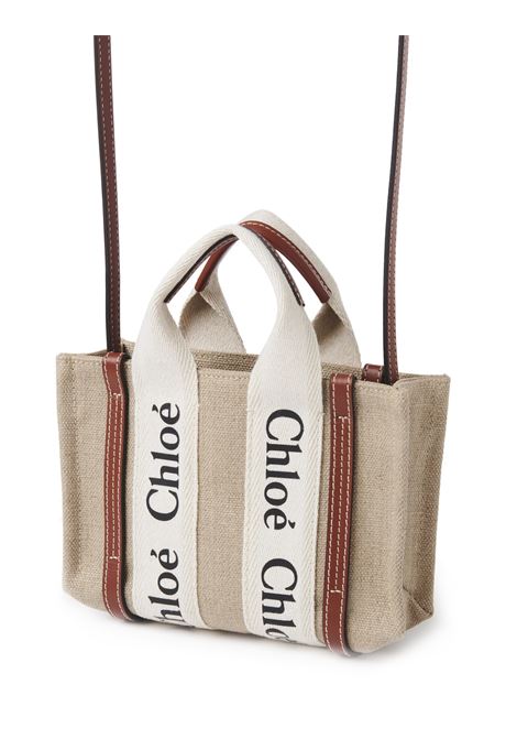 White and Brown Woody Mini Tote Bag CHLOÉ | C22AP237I2690U