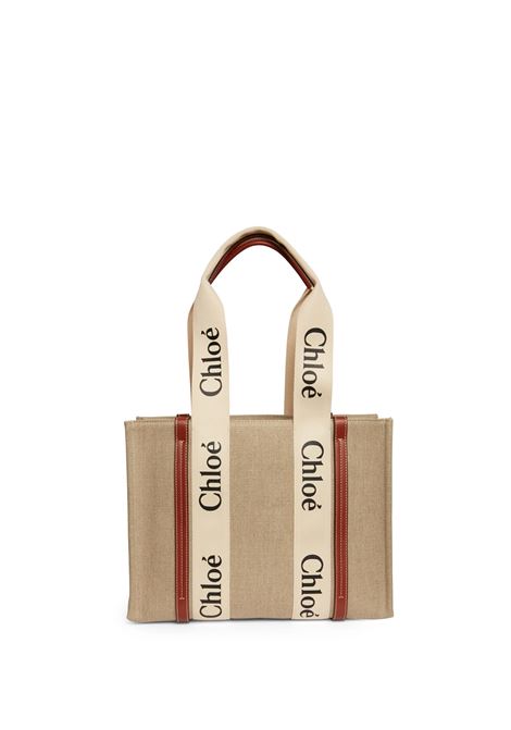 White And Brown Medium Woody Shopping Bag With Shoulder Strap CHLOÉ | C22AS383I2690U