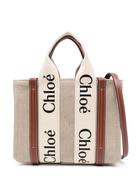 White and Brown Woody Small Tote Bag CHLOÉ | C22AS397I2690U