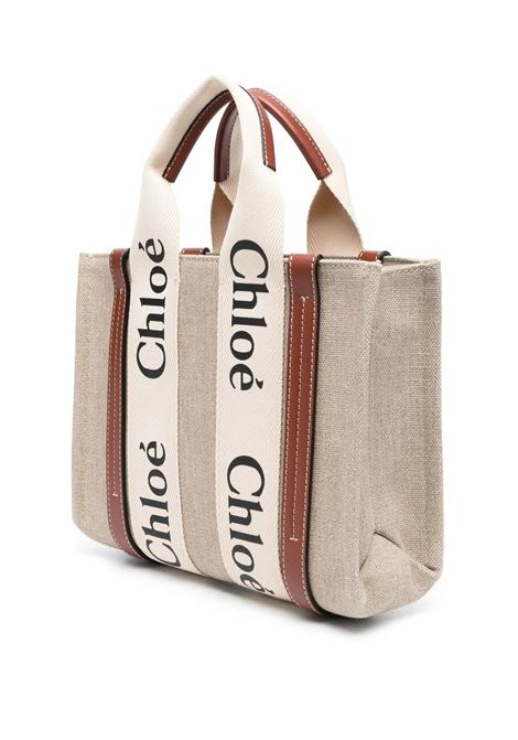 White and Brown Woody Small Tote Bag CHLOÉ | C22AS397I2690U