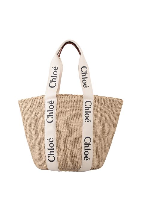 Woody Large Basket Bag In Raffia With Chlo? Ribbons CHLOÉ | C22SS380G55101