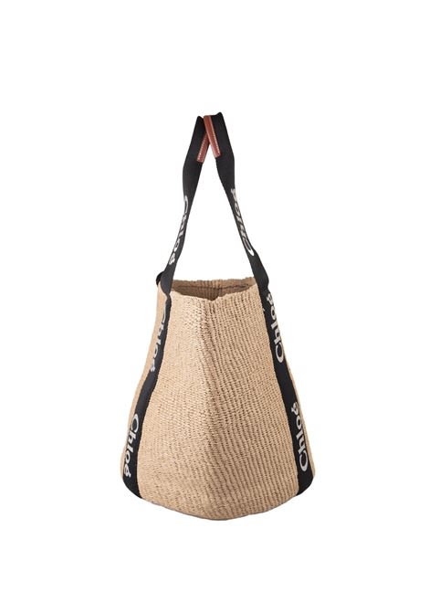 Woody Large Basket Bag In Raffia With Black Chlo? Ribbons CHLOÉ | C23AS380L18915