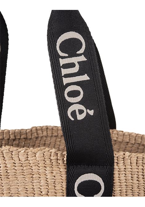 Woody Large Basket Bag In Raffia With Black Chlo? Ribbons CHLOÉ | C23AS380L18915