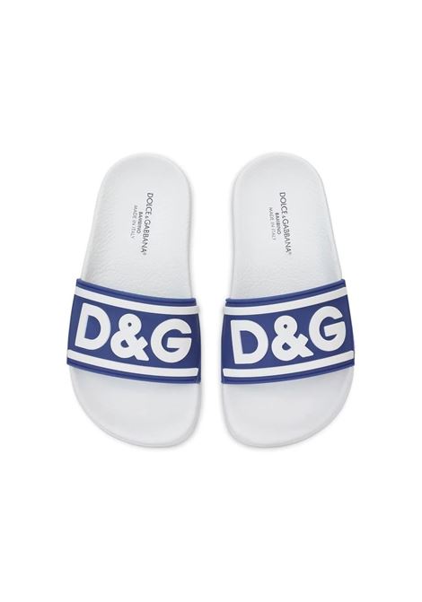 White and Blue Rubber Slide With Logo Print DOLCE & GABBANA KIDS | DD0320-AQ8588T094