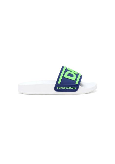 Blue and White Slippers With Fluo D&G Logo DOLCE & GABBANA KIDS | DD3020-AQ85889637