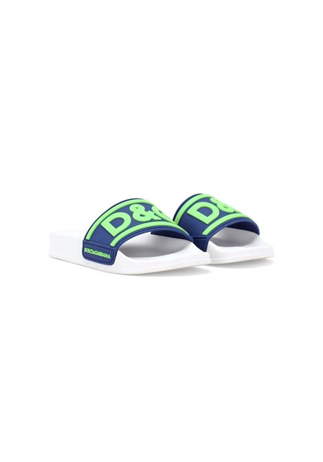 Blue and White Slippers With Fluo D&G Logo DOLCE & GABBANA KIDS | DD3020-AQ85889637