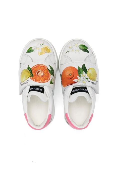 Printed White Leather First Steps Portofino Sneakers DOLCE & GABBANA KIDS | DN0143-AC374HV5AN