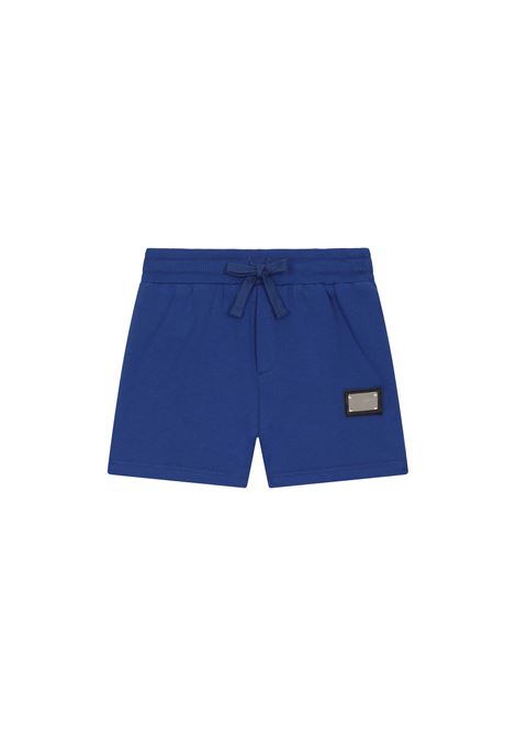 Blue Jersey Jogging Bermuda Shorts With Logo Plaque DOLCE & GABBANA KIDS | L1JQR9-G7J3DB0315