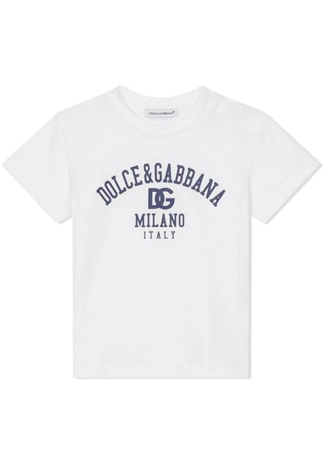T-Shirt In Jersey Bianco Con Stampa Logo DOLCE & GABBANA KIDS | L1JTEV-G7G3VS9000