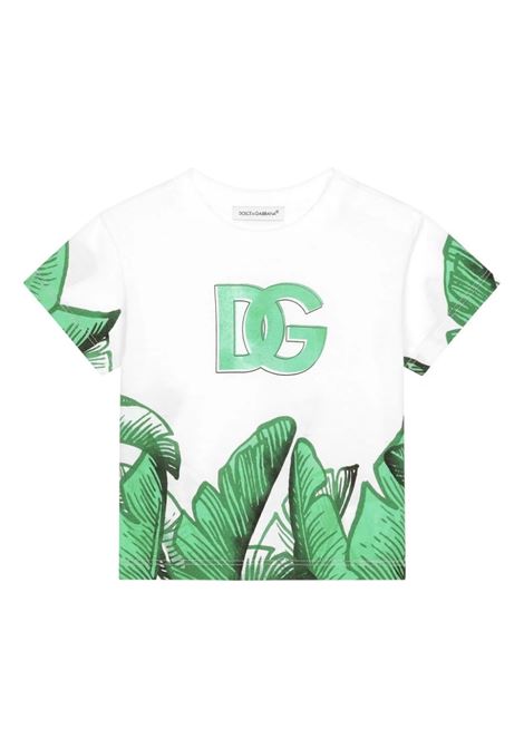 T-Shirt Bianca Con Stampa Logo e Banano Verde DOLCE & GABBANA KIDS | L1JTEY-G7K8UH2005