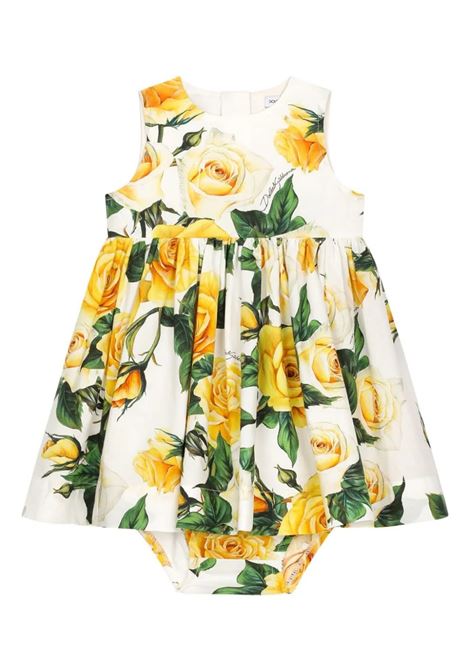 Yellow Rose Print Poplin Dress With Culottes DOLCE & GABBANA KIDS | L23DI0-HS5QRHA3VO