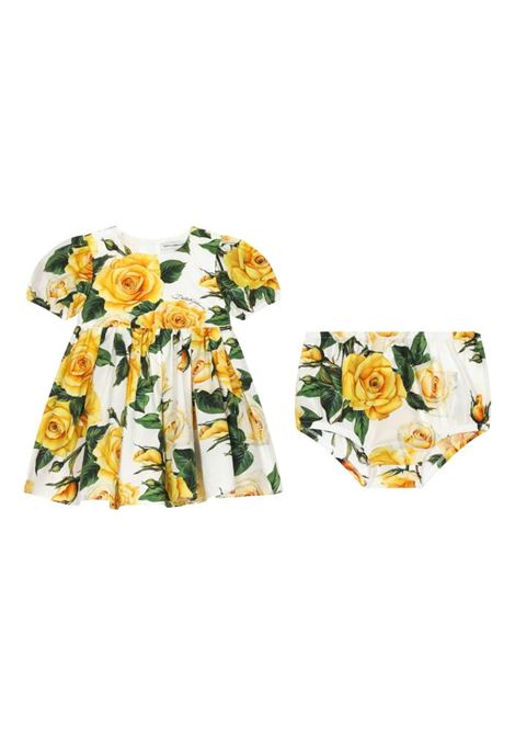 Yellow Rose Print Poplin Short-Sleeved Dress DOLCE & GABBANA KIDS | L23DP2-HS5QRHA3VO