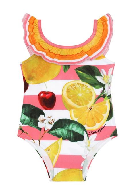 Stretch Fabric One-Piece Swimwear With Lemon and Cherry Print DOLCE & GABBANA KIDS | L2J835-G7M6IH25AL