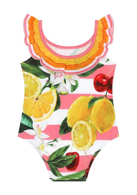 Stretch Fabric One-Piece Swimwear With Lemon and Cherry Print DOLCE & GABBANA KIDS | L2J835-G7M6IH25AL