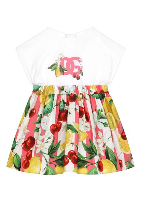 Jersey and Poplin Dress with Lemon and Cherry Print DOLCE & GABBANA KIDS | L2JD5K-G7L9BS9000